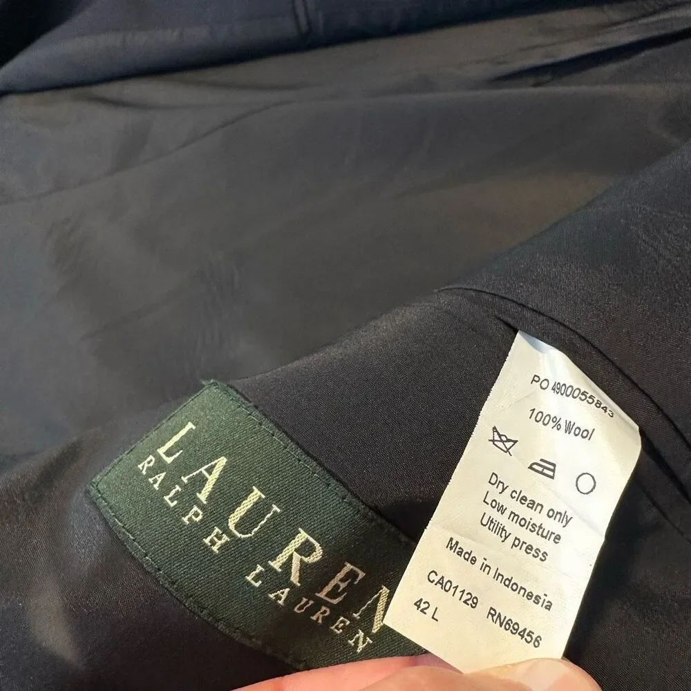 Lauren Ralph‎ Lauren 100% Wool Blazer Jacket Men’s 42L Navy Blue w Gold Buttons